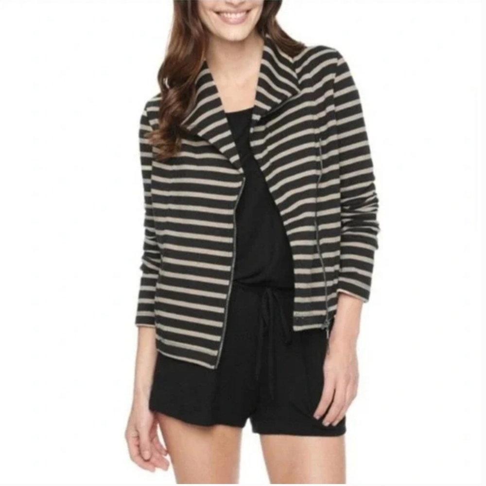 Splendid Moto Jacket Womens Size XS Black Tan Striped Cotton